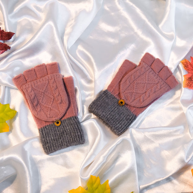 Warm Knitted Style Half Finger Convertible Gloves/Mitten