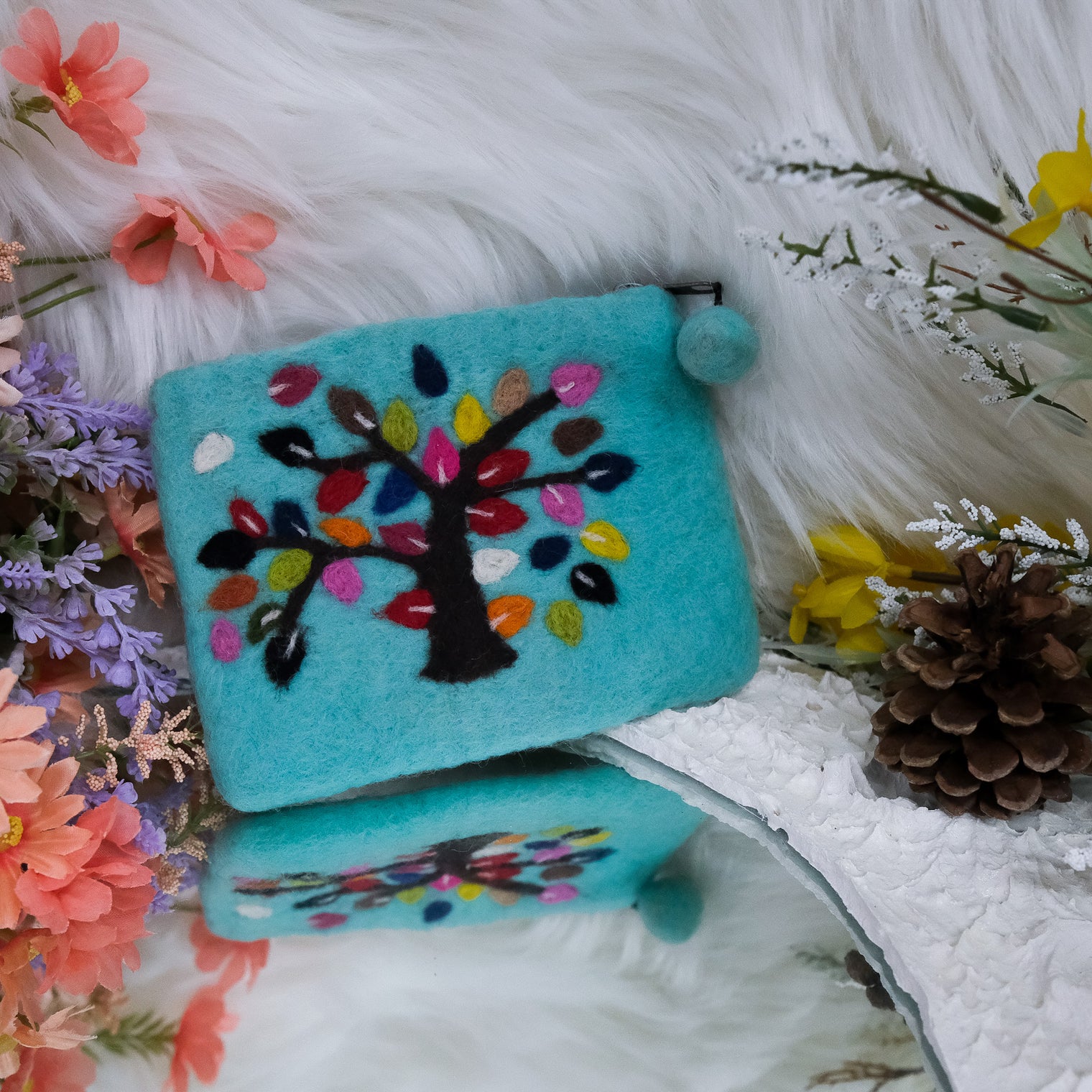 Handmade Tree Embroidered Felted Clutch
