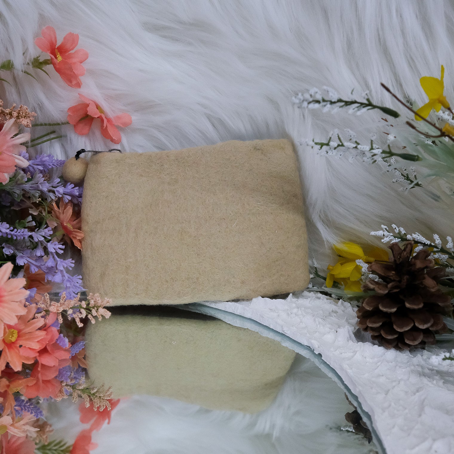 Handmade Tree Embroidered Felted Clutch