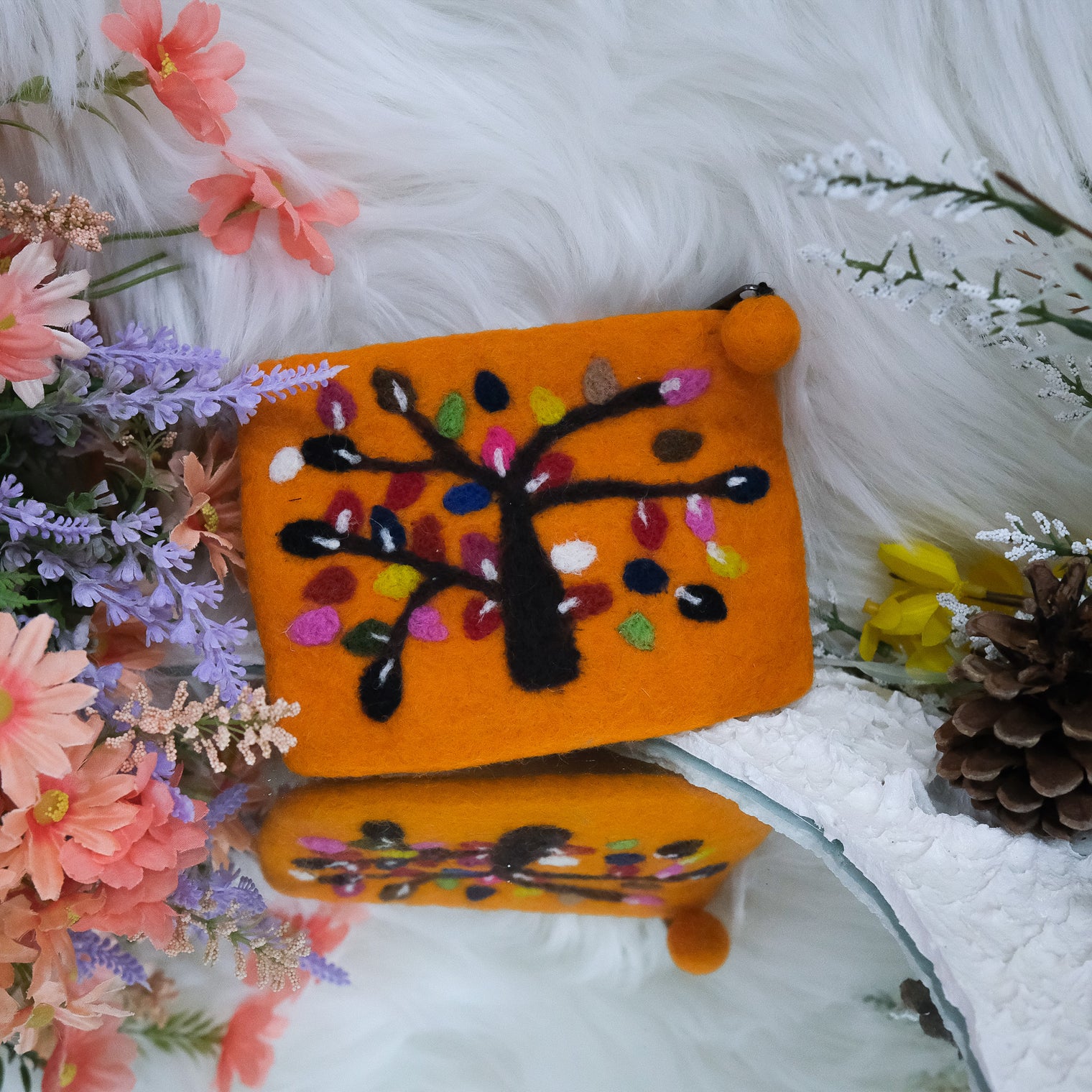 Handmade Tree Embroidered Felted Clutch