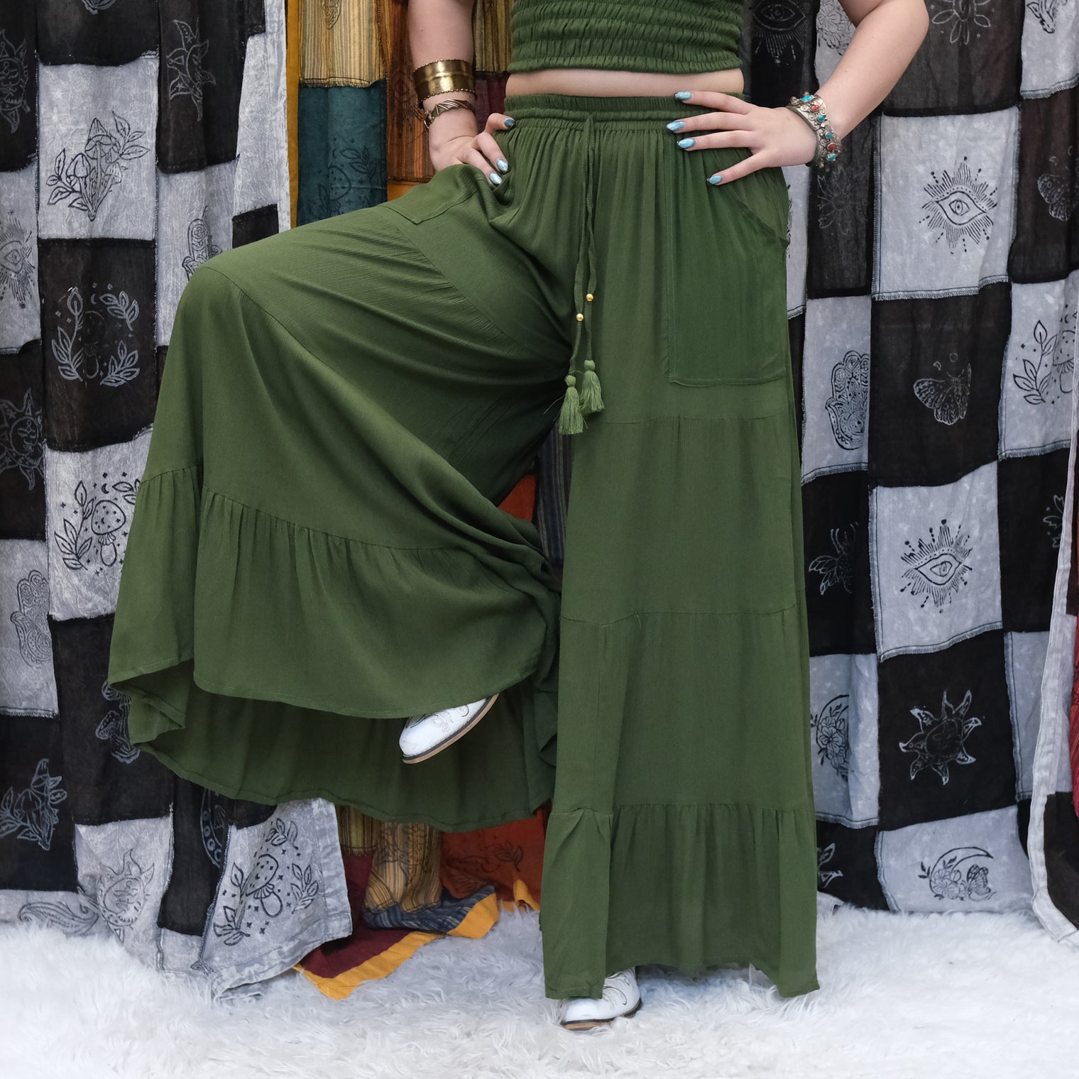 Boho Smocked Tube Top & Flowy Tiered Palazzo Pants Set