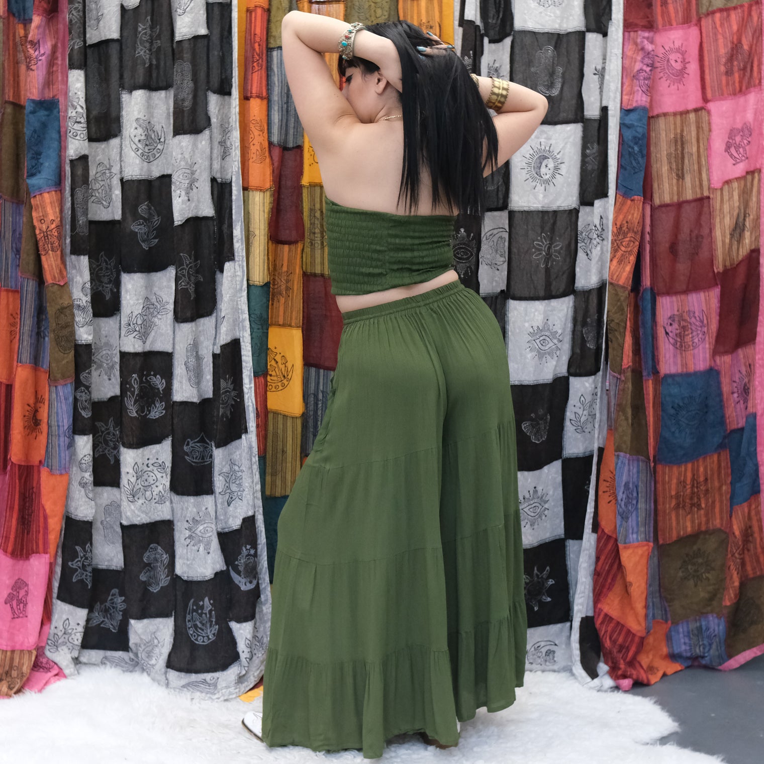 Boho Smocked Tube Top & Flowy Tiered Palazzo Pants Set