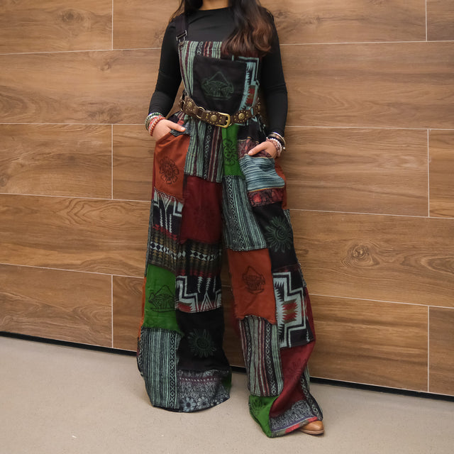 Patchwork Wool Blend Wide Leg Jumpsuit