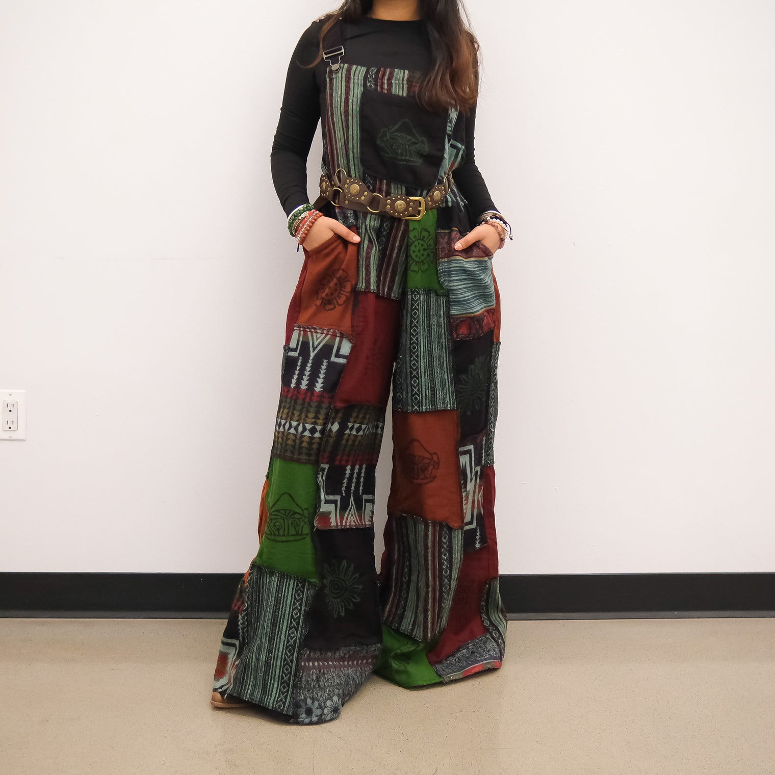 Patchwork Wool Blend Wide Leg Jumpsuit