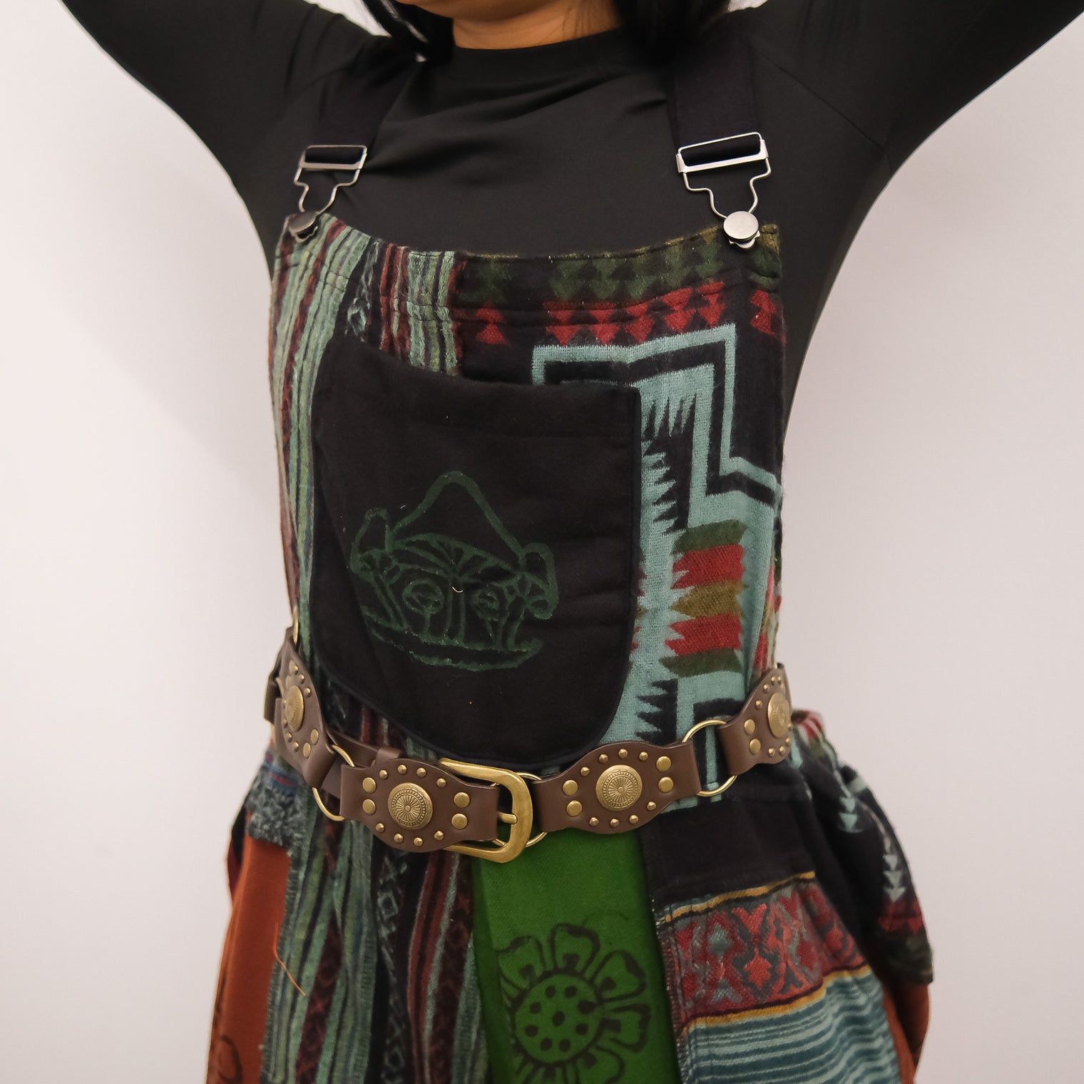 Patchwork Wool Blend Wide Leg Jumpsuit