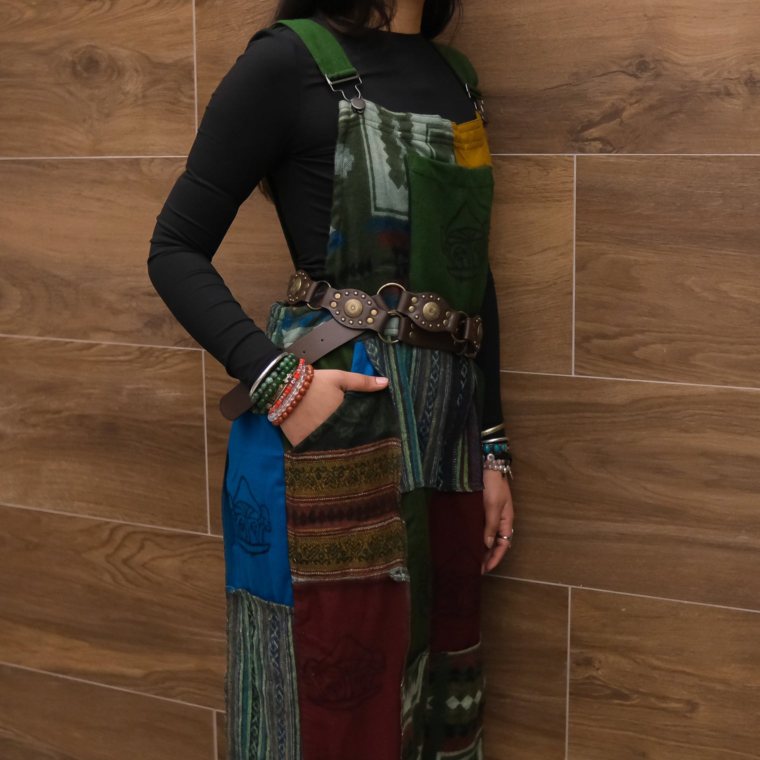 Patchwork Wool Blend Wide Leg Jumpsuit