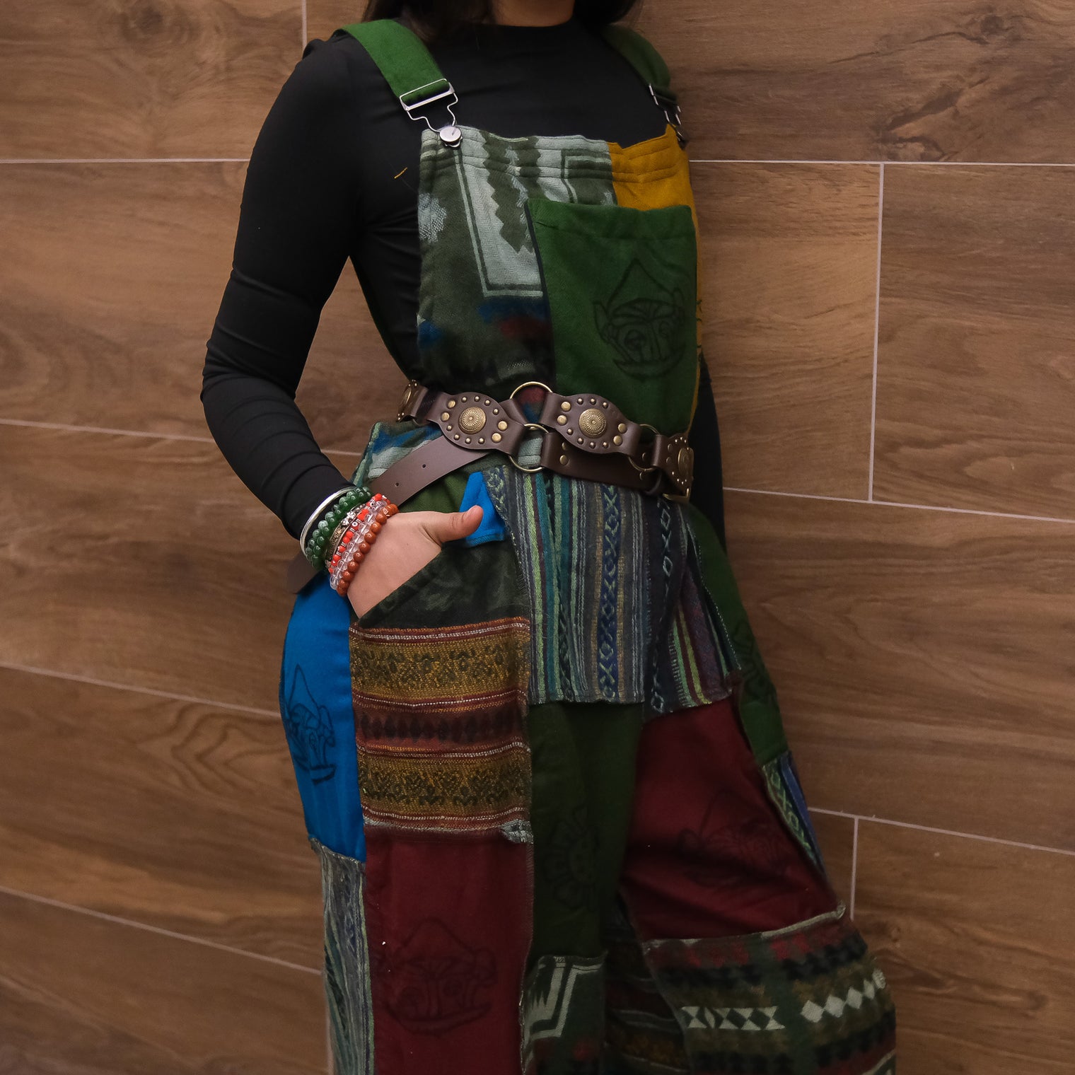 Patchwork Wool Blend Wide Leg Jumpsuit