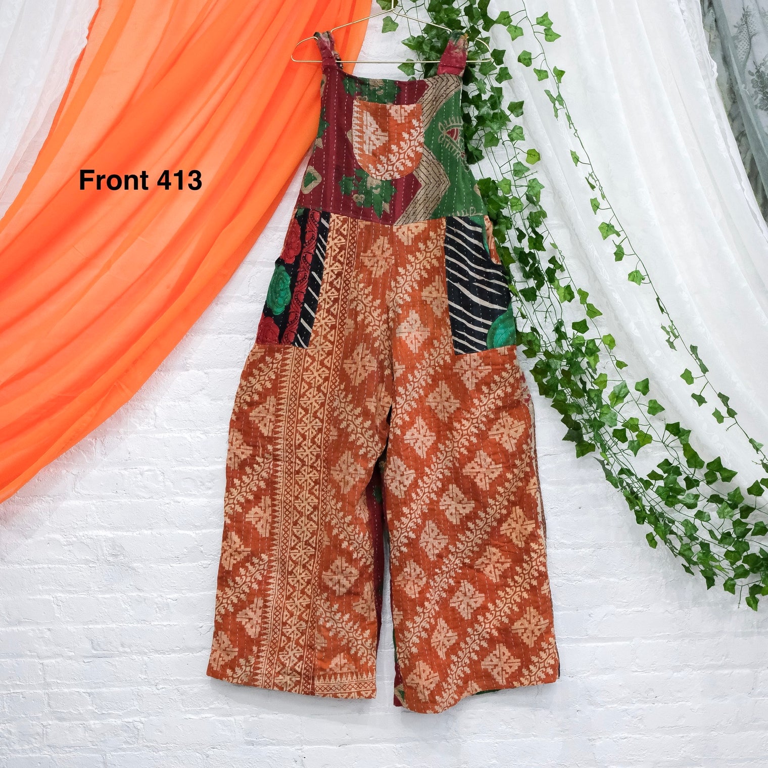 Kantha Boho Wide Leg Jumpsuit with Pockets