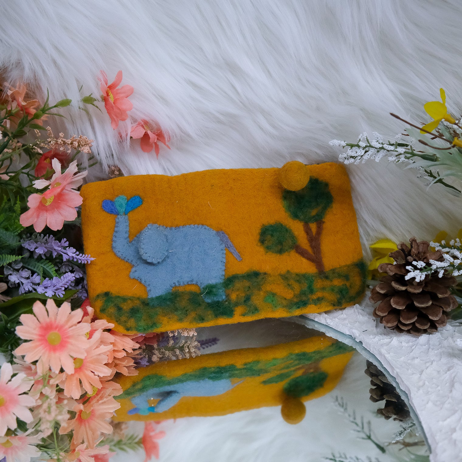 Handmade Elephant Embroidered Felt Purse
