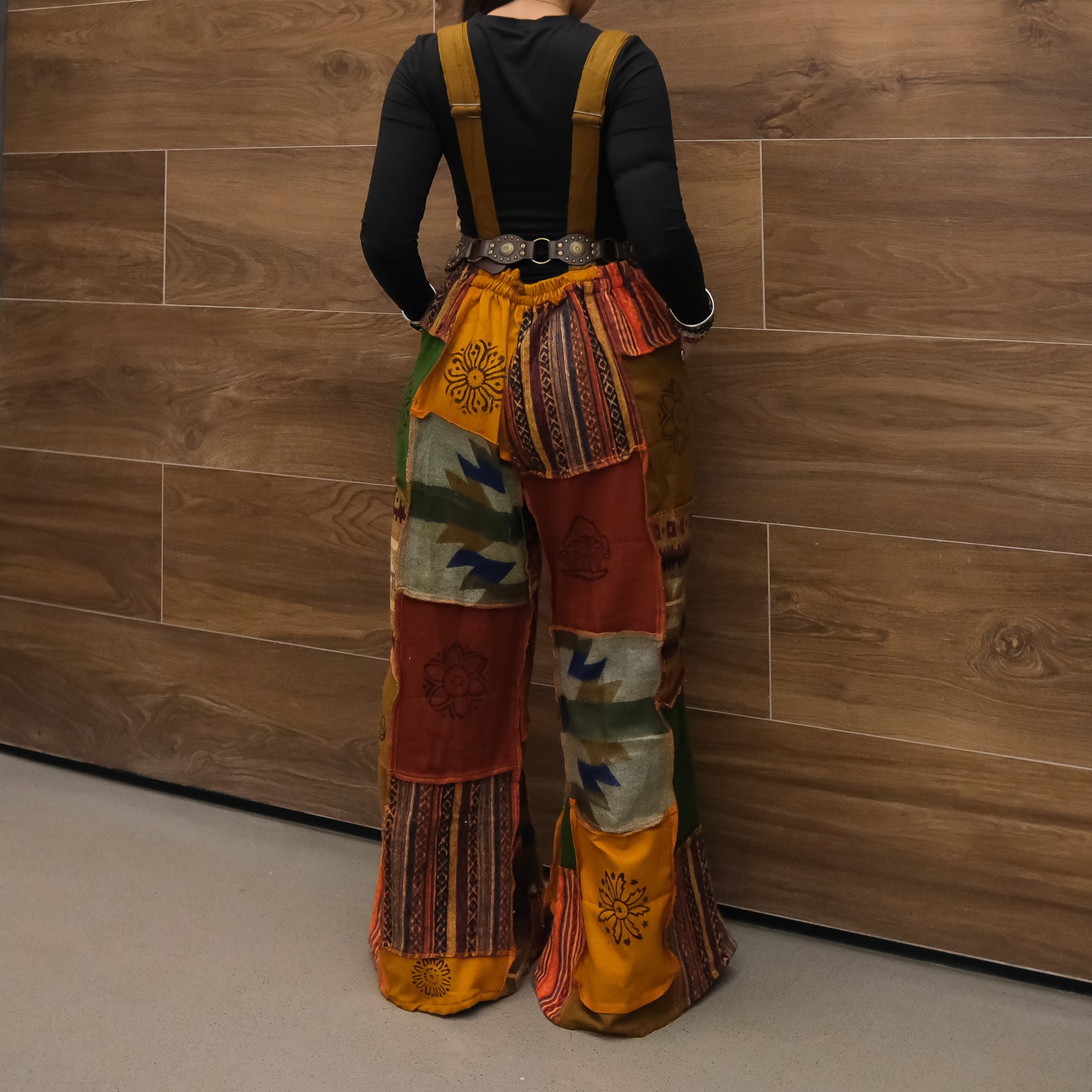 Patchwork Wool Blend Wide Leg Jumpsuit