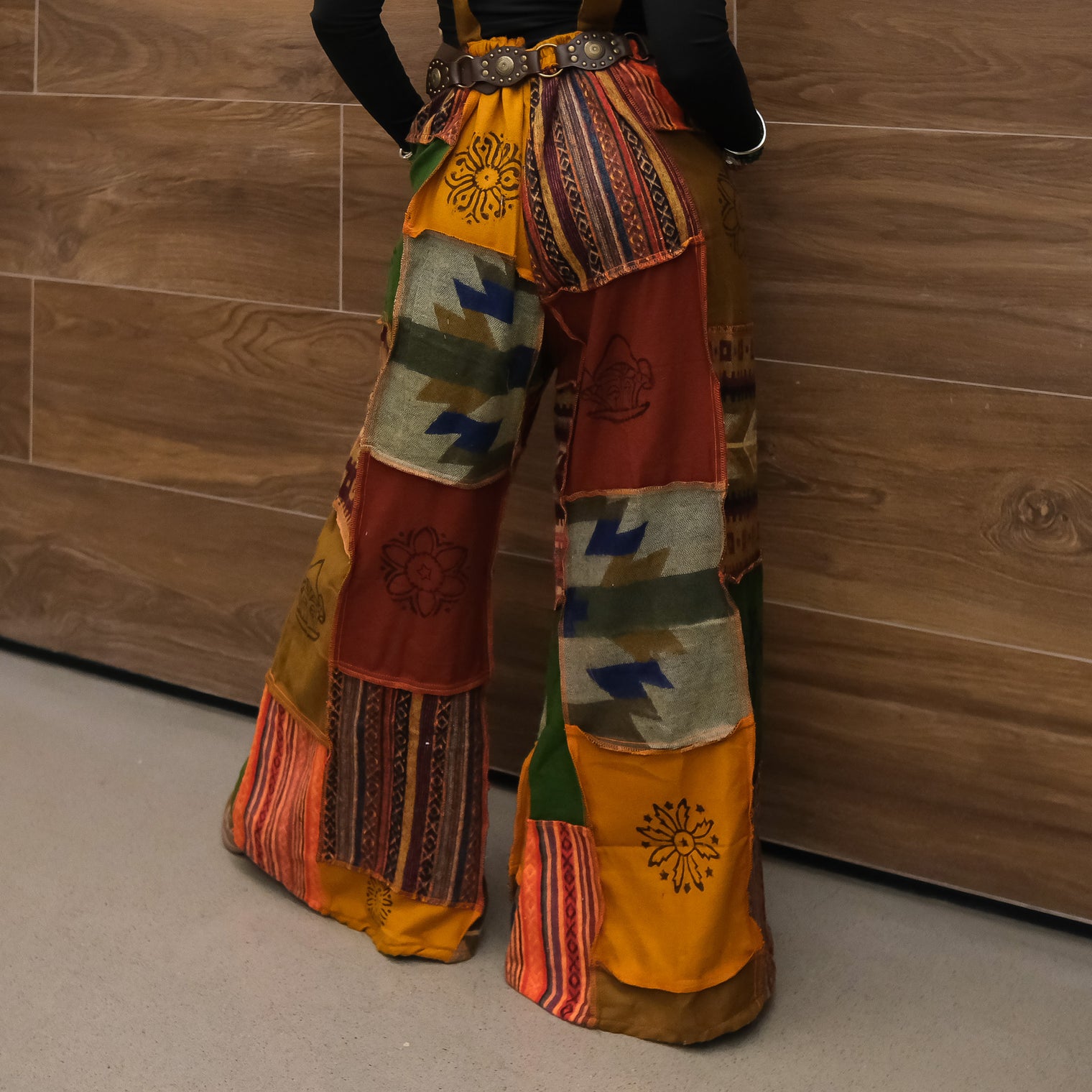 Patchwork Wool Blend Wide Leg Jumpsuit