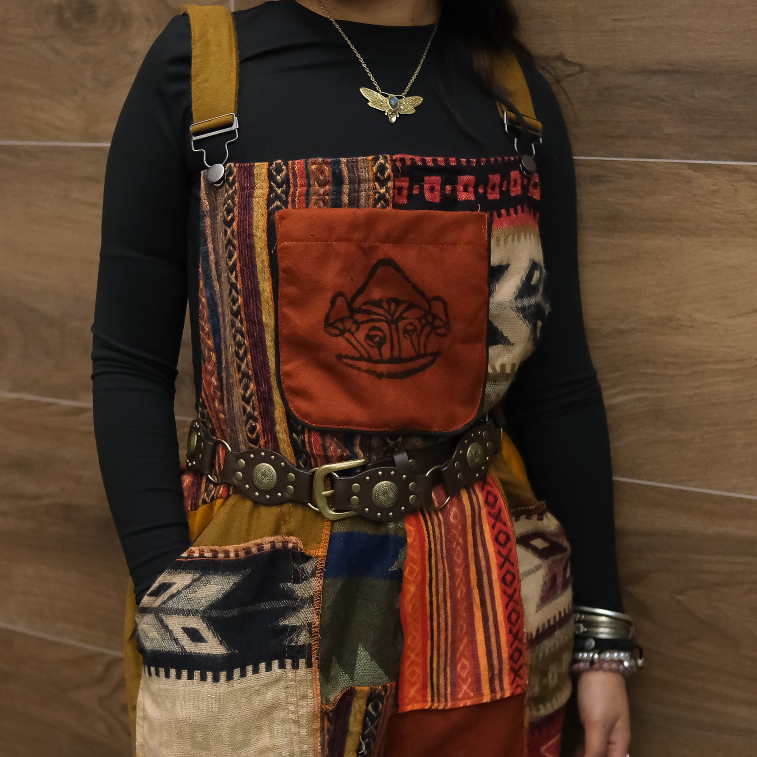 Patchwork Wool Blend Wide Leg Jumpsuit