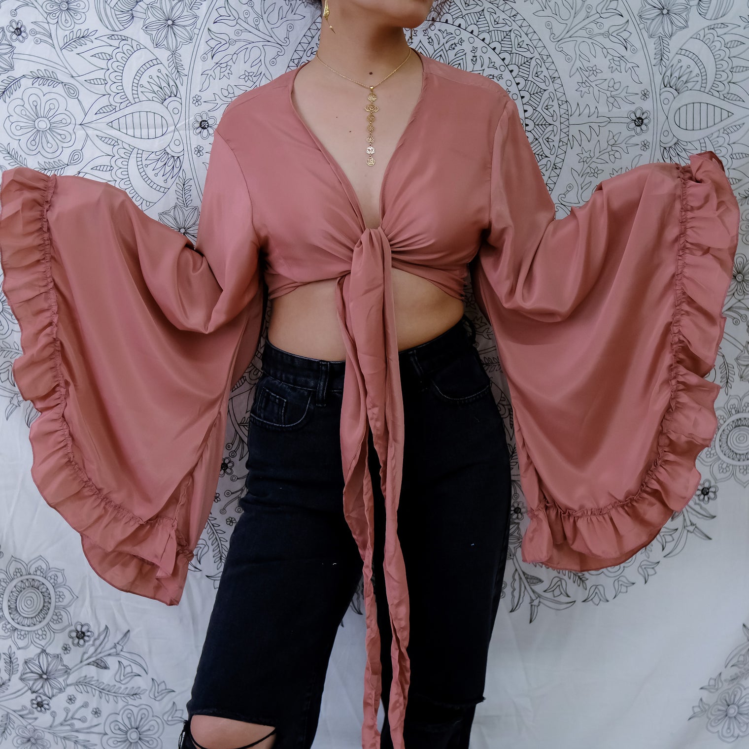 Mystic Meadow Ruffle Sleeve Wrap Top