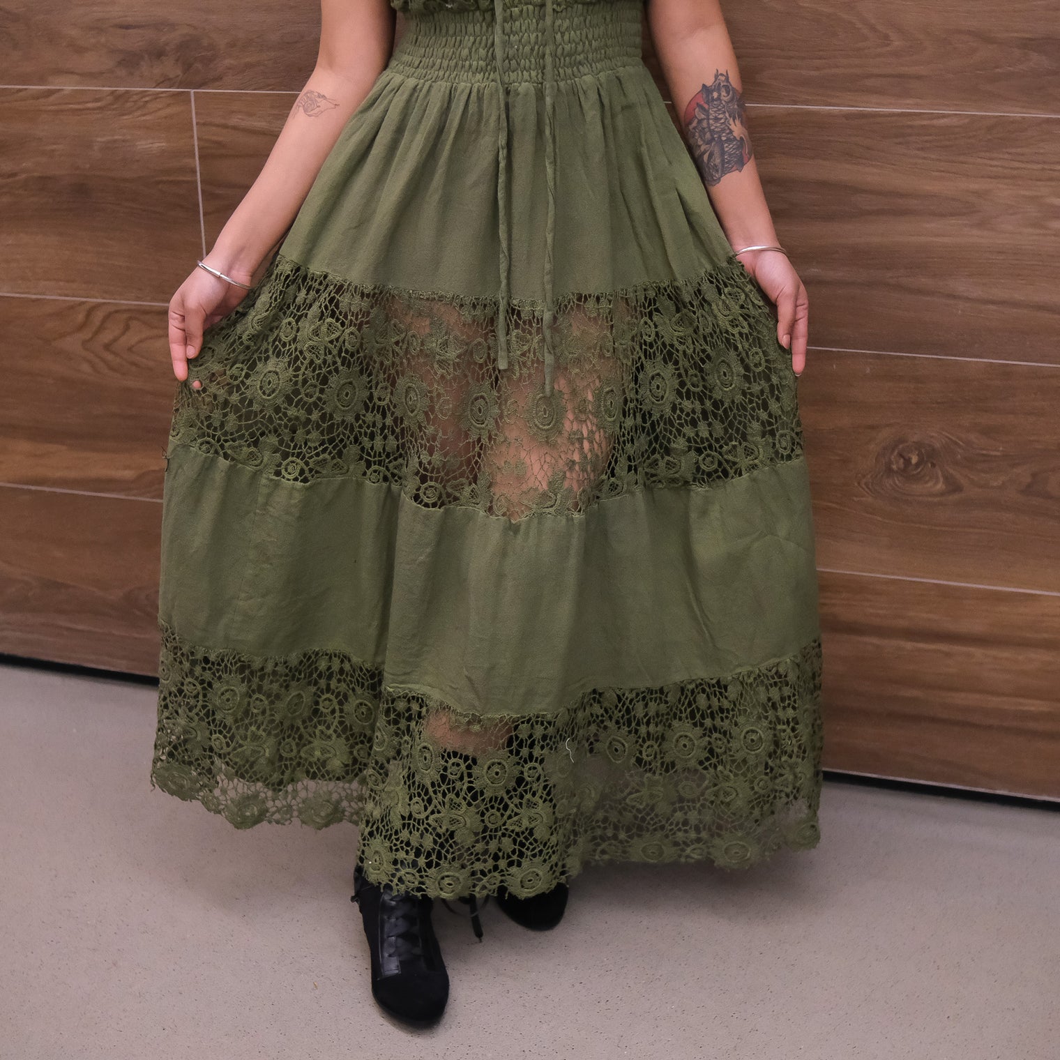 Forest Muse Lace Boho Sheer Maxi Dress