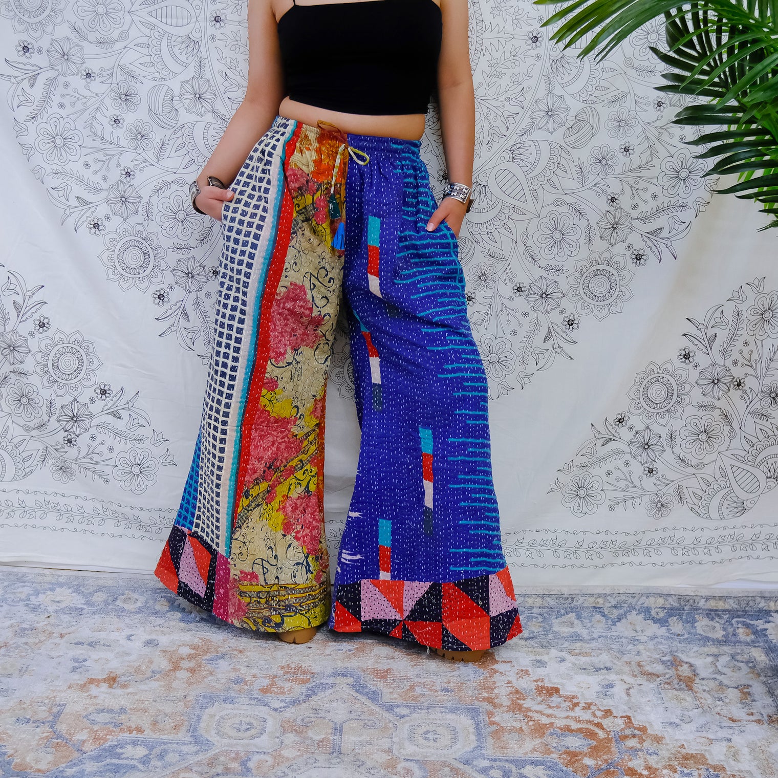 Kantha Stitched Bliss Wide Leg Pants