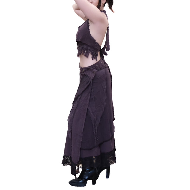 Boho Fairy Layered Festival Wrap Skirt Set with Halter Top