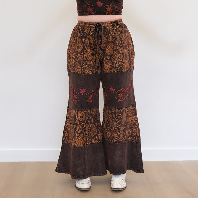 Paisley Boho Embroidered Flowy Wide Leg Pants