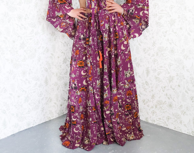 Celestial Cat Moon Tiered Maxi Skirt