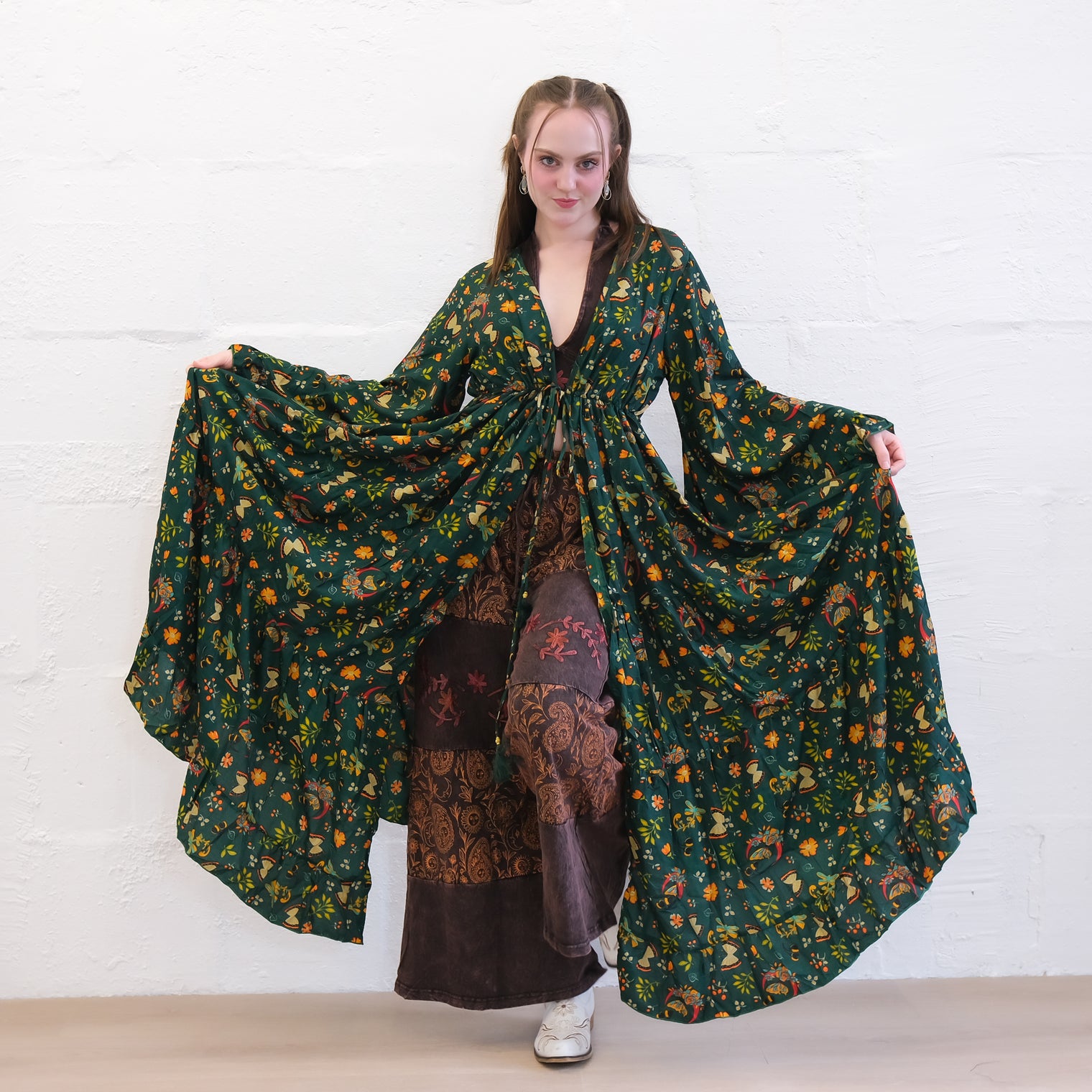 Whimsical Butterfly Garden Duster with Ruffle Bell Sleeves