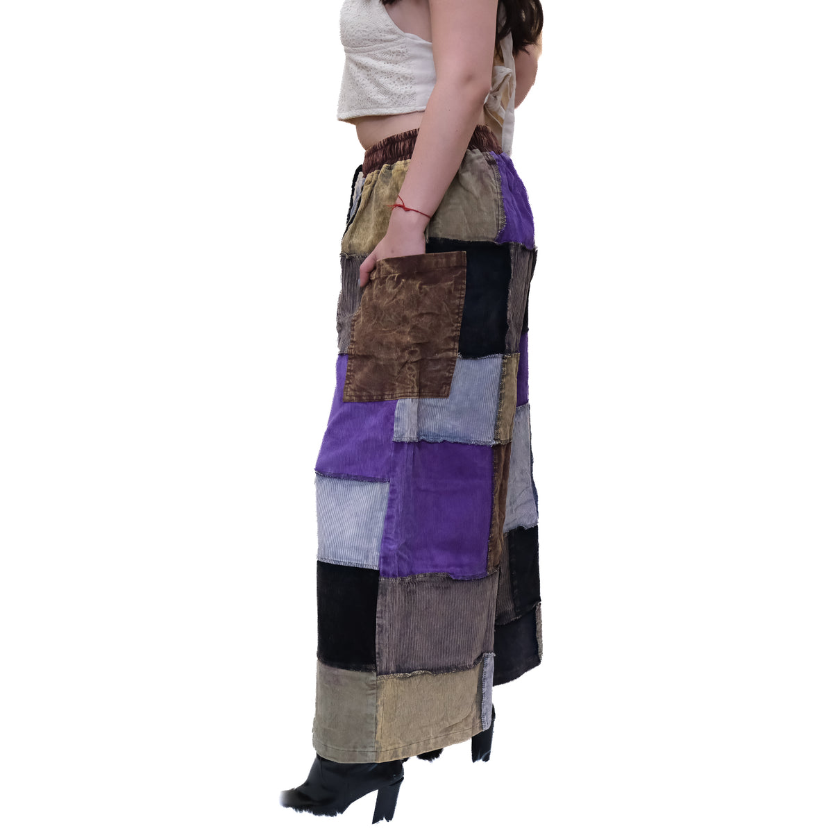Patchwork Corduroy Wide Leg Pants
