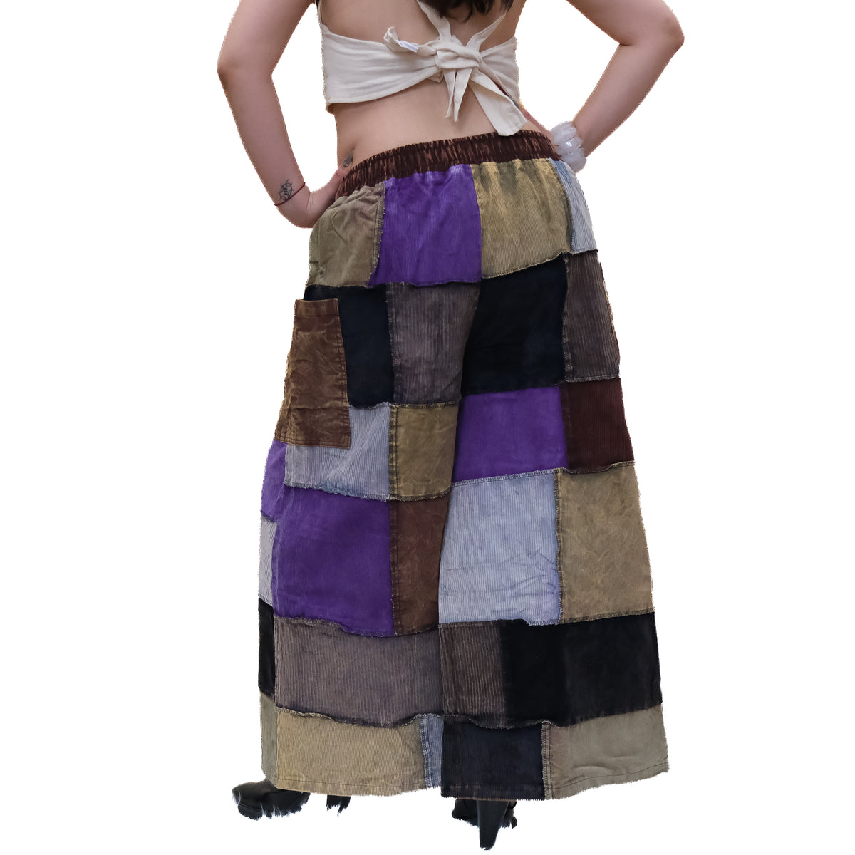 Patchwork Corduroy Wide Leg Pants