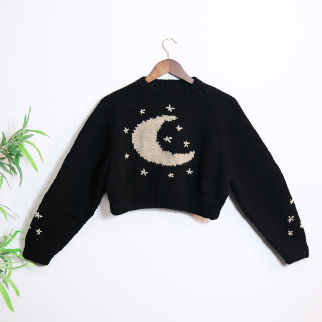 Celestial Crescent Moon Knit Crop