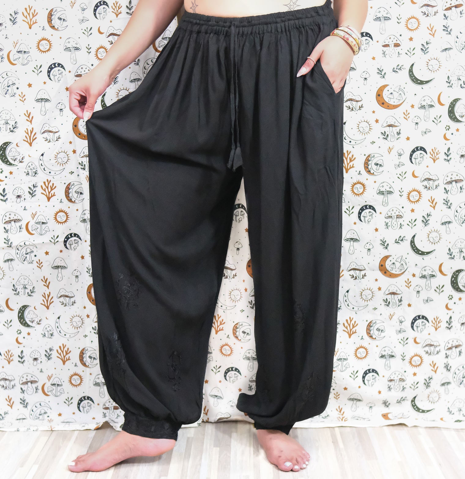 Embroidered Cotton Baggy Pants