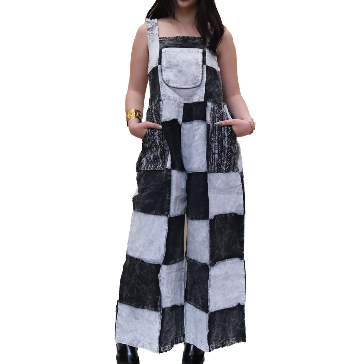 Patchwork Corduroy Wide Leg Jumpsuit