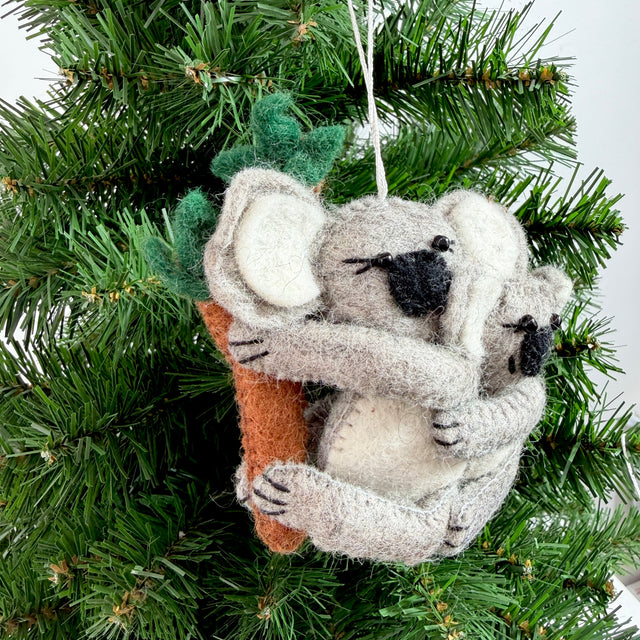 Needle Felted Koala with Baby Christmas Ornament