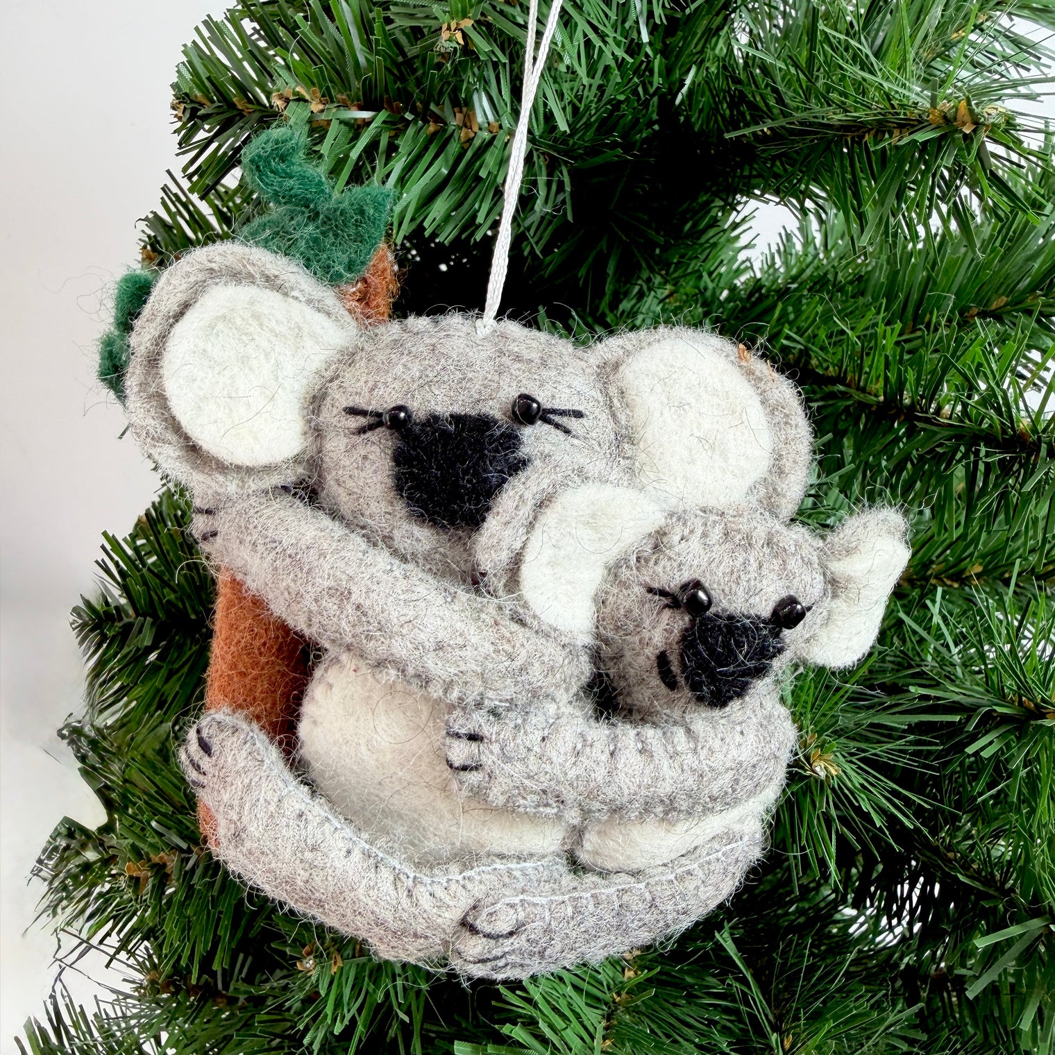 Needle Felted Koala with Baby Christmas Ornament