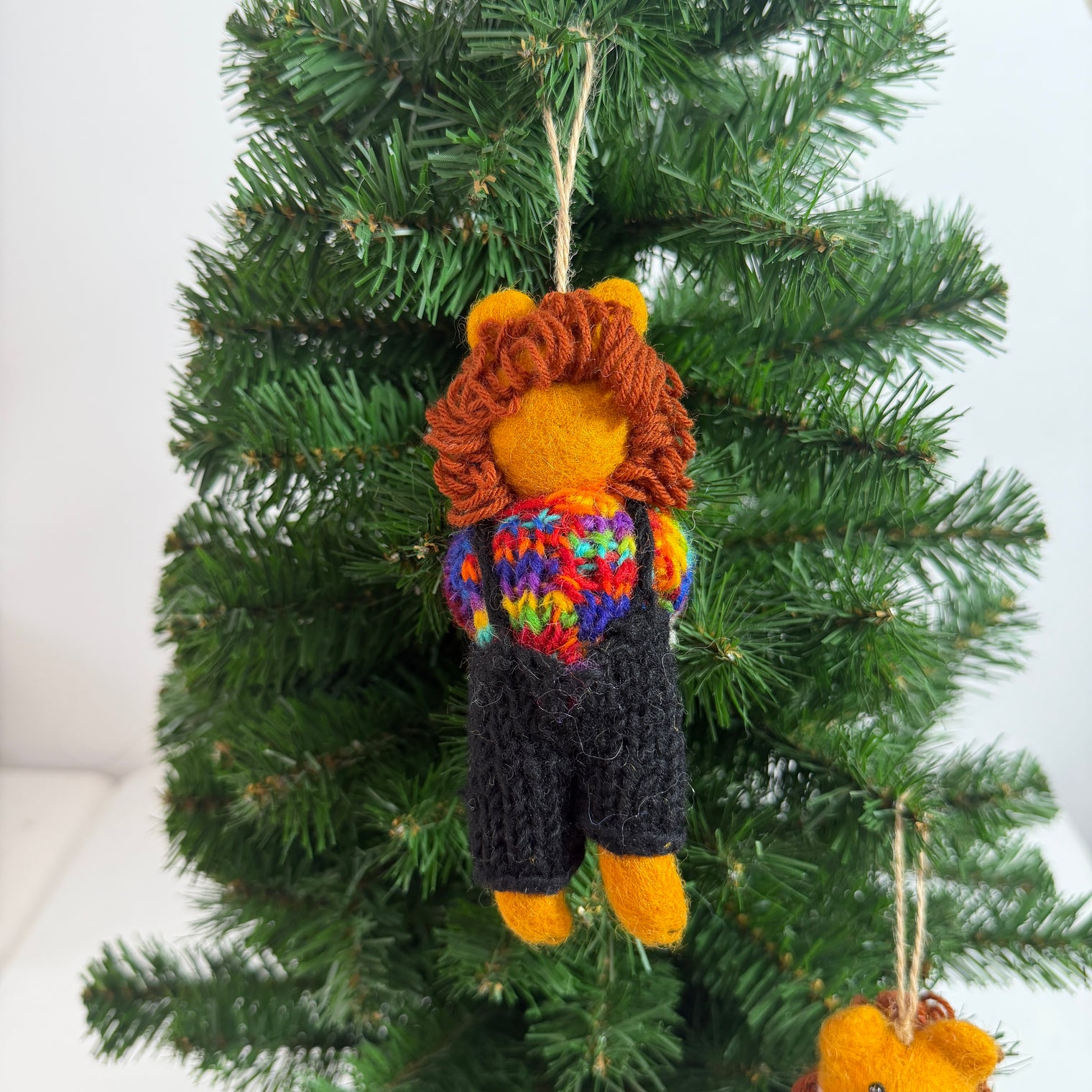 Needle Felted Lion with Goose Christmas Ornament