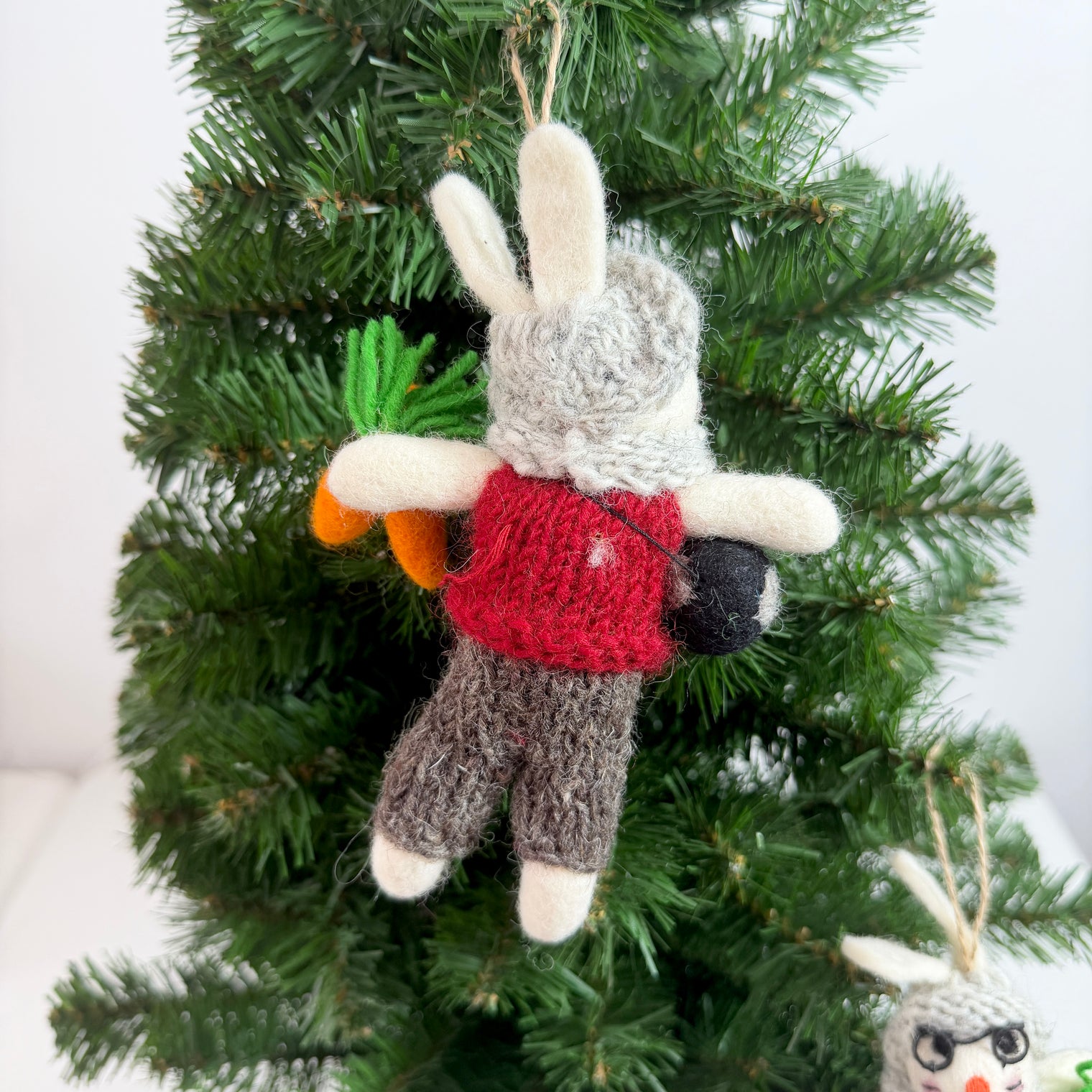 Whimsical Felt Bunny with Carrots Christmas Ornament