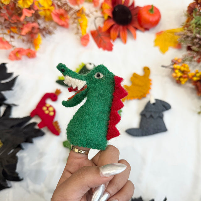 Handmade Felted Dinosaur Finger Puppet