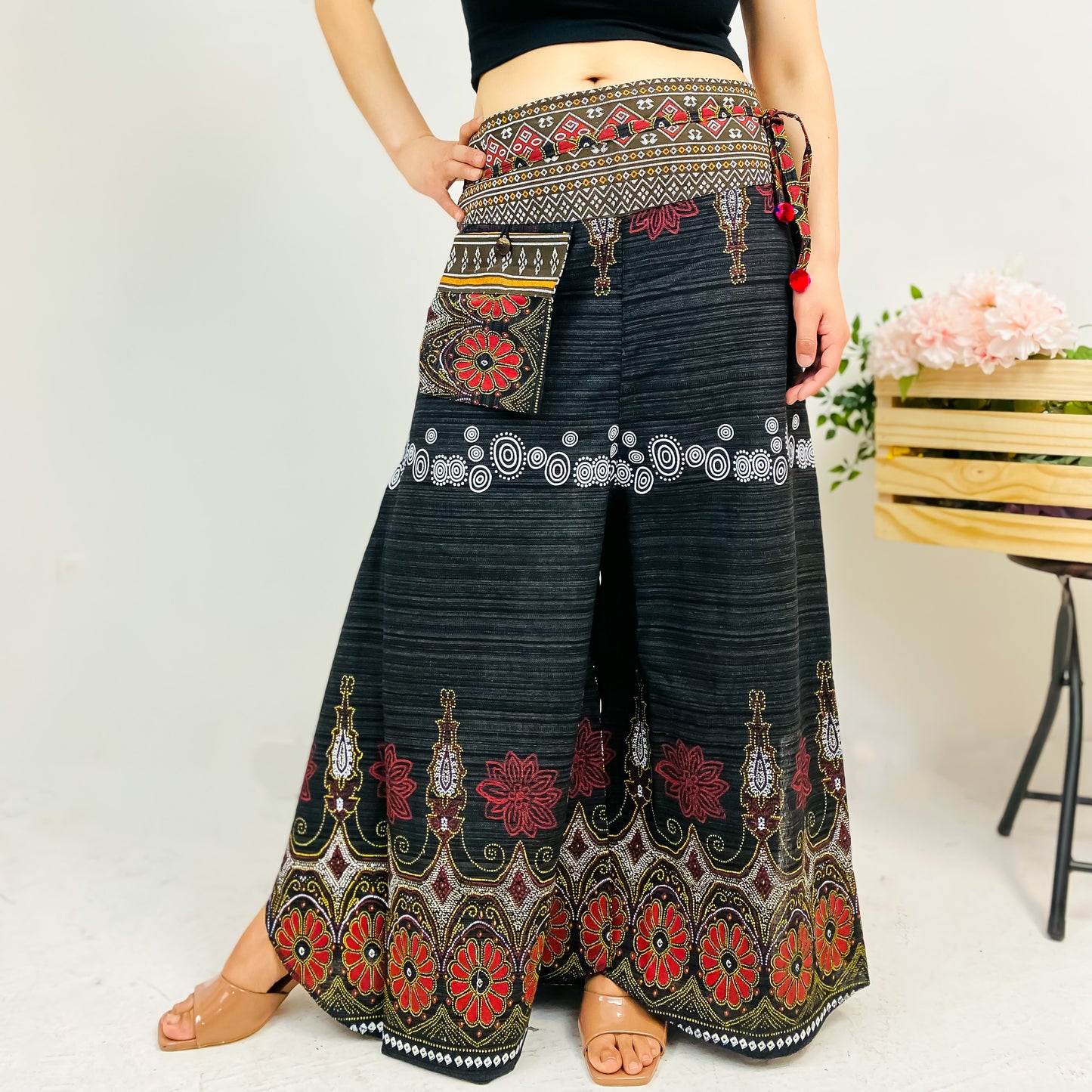 Wide Leg Boho Style Palazzo Cotton Pant