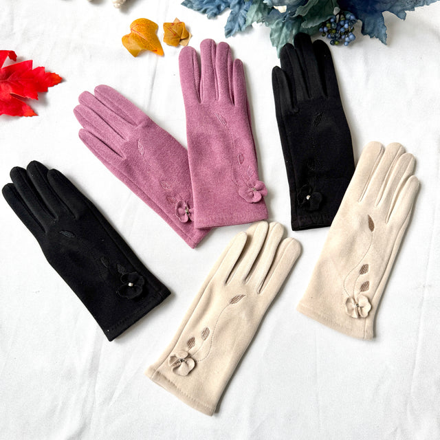Women Winter Embroidered Gloves with Fleece Lining