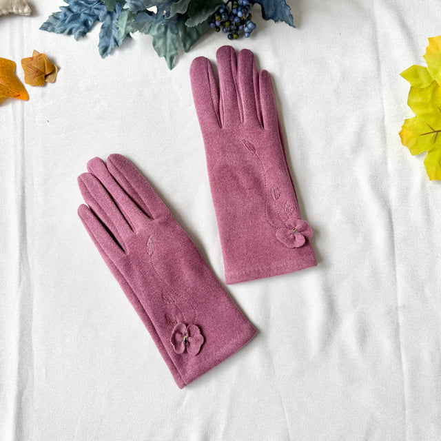 Women Winter Embroidered Gloves with Fleece Lining