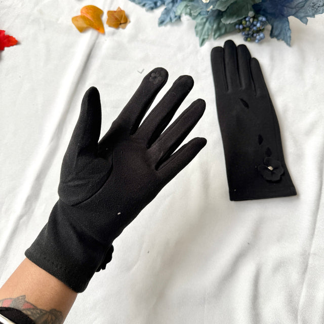 Women Winter Embroidered Gloves with Fleece Lining