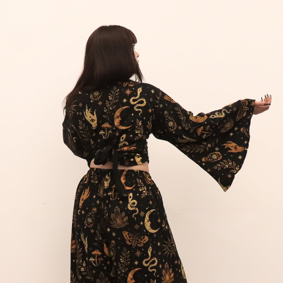 Witchy Boho Bell Sleeve Top and Wide Leg Pants Set