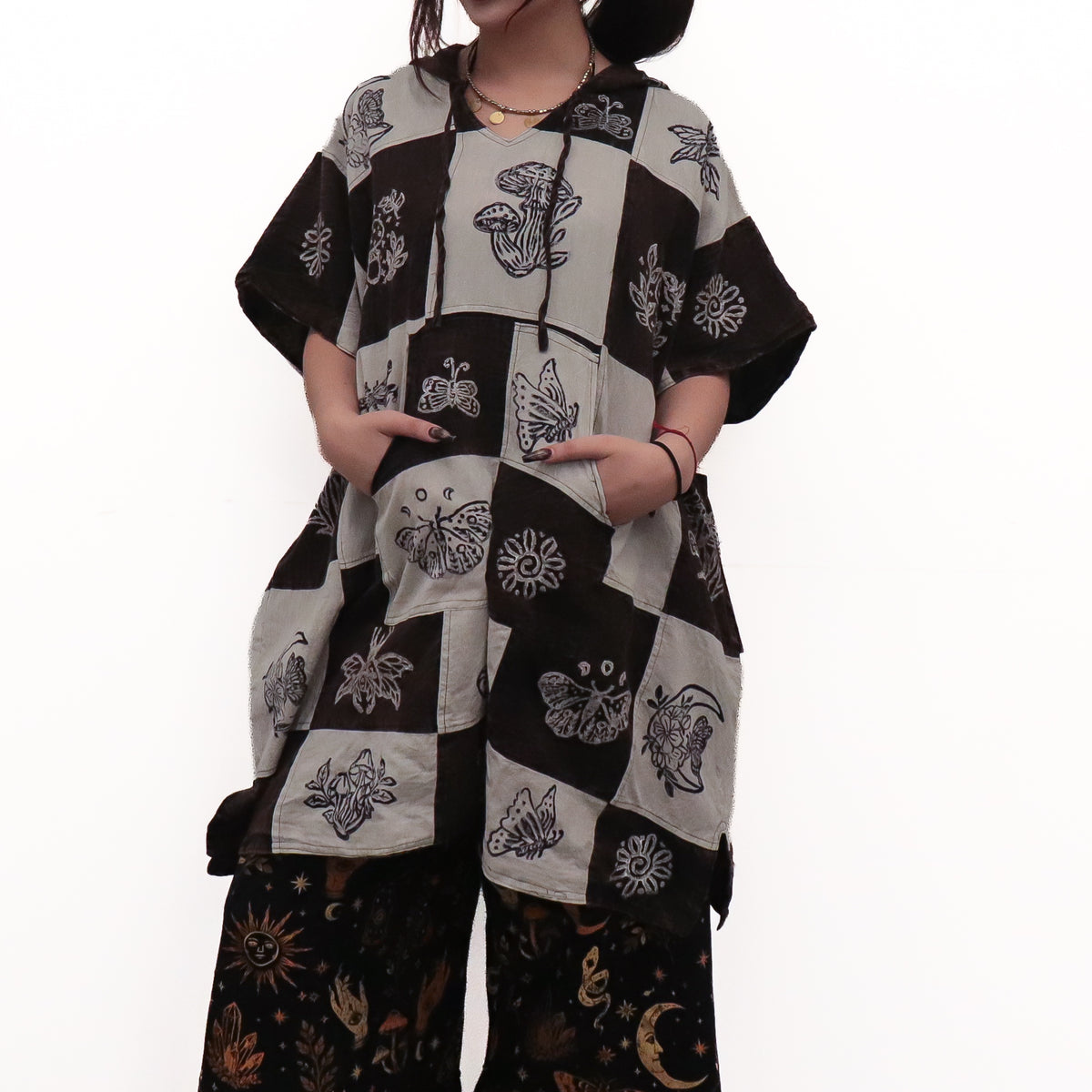 Whimsical Boho Reversible Patchwork Hoodie