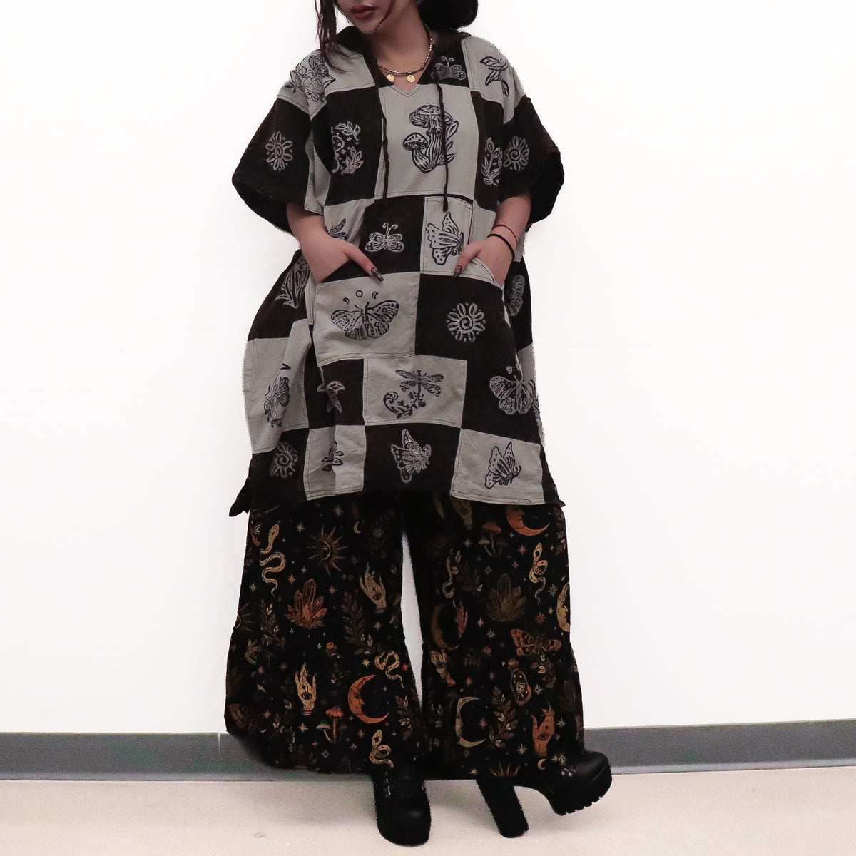 Whimsical Boho Reversible Patchwork Hoodie