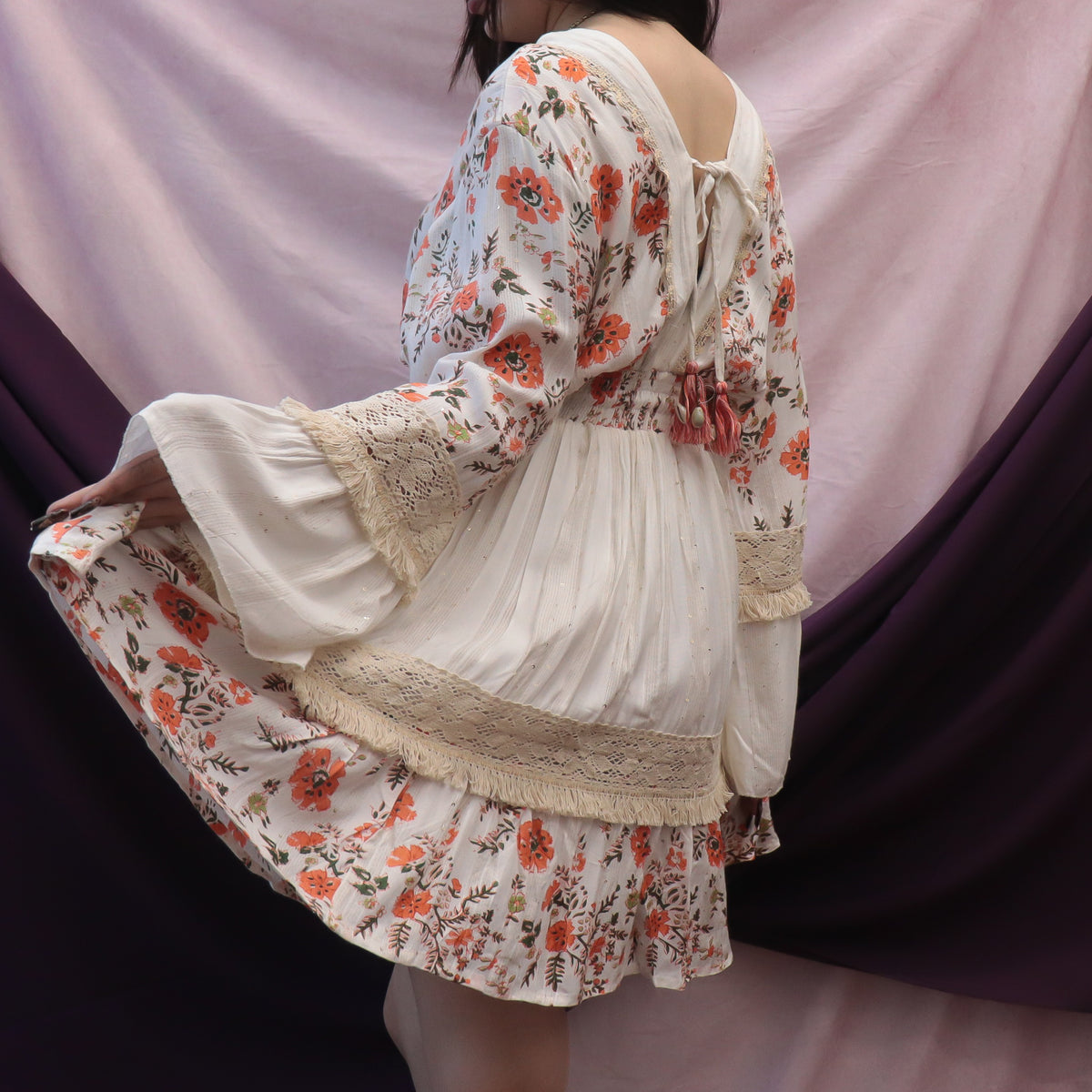 Whimsical Floral Lace Mini Dress with Shell Accents
