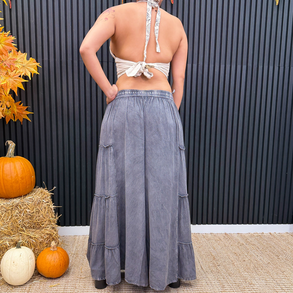 Stonewashed Boho Wide Leg Palazzo Pants
