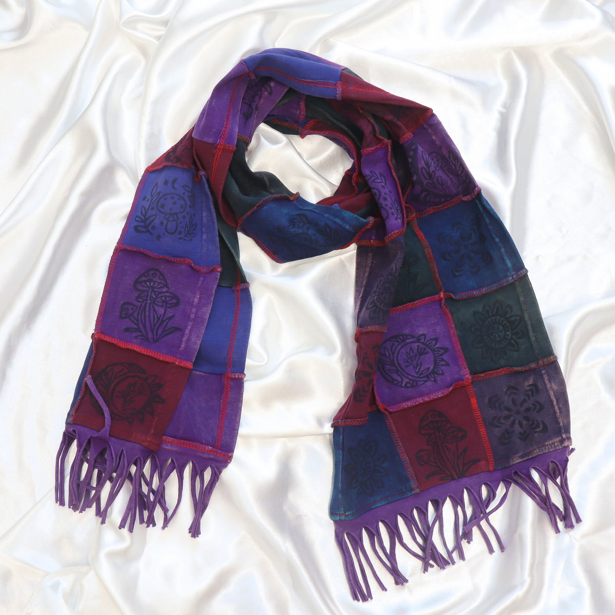 Whimsical Patchwork Fringe Scarf