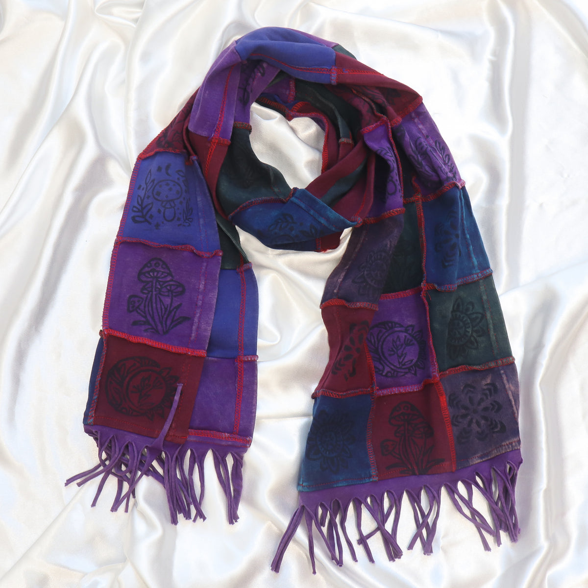 Whimsical Patchwork Fringe Scarf
