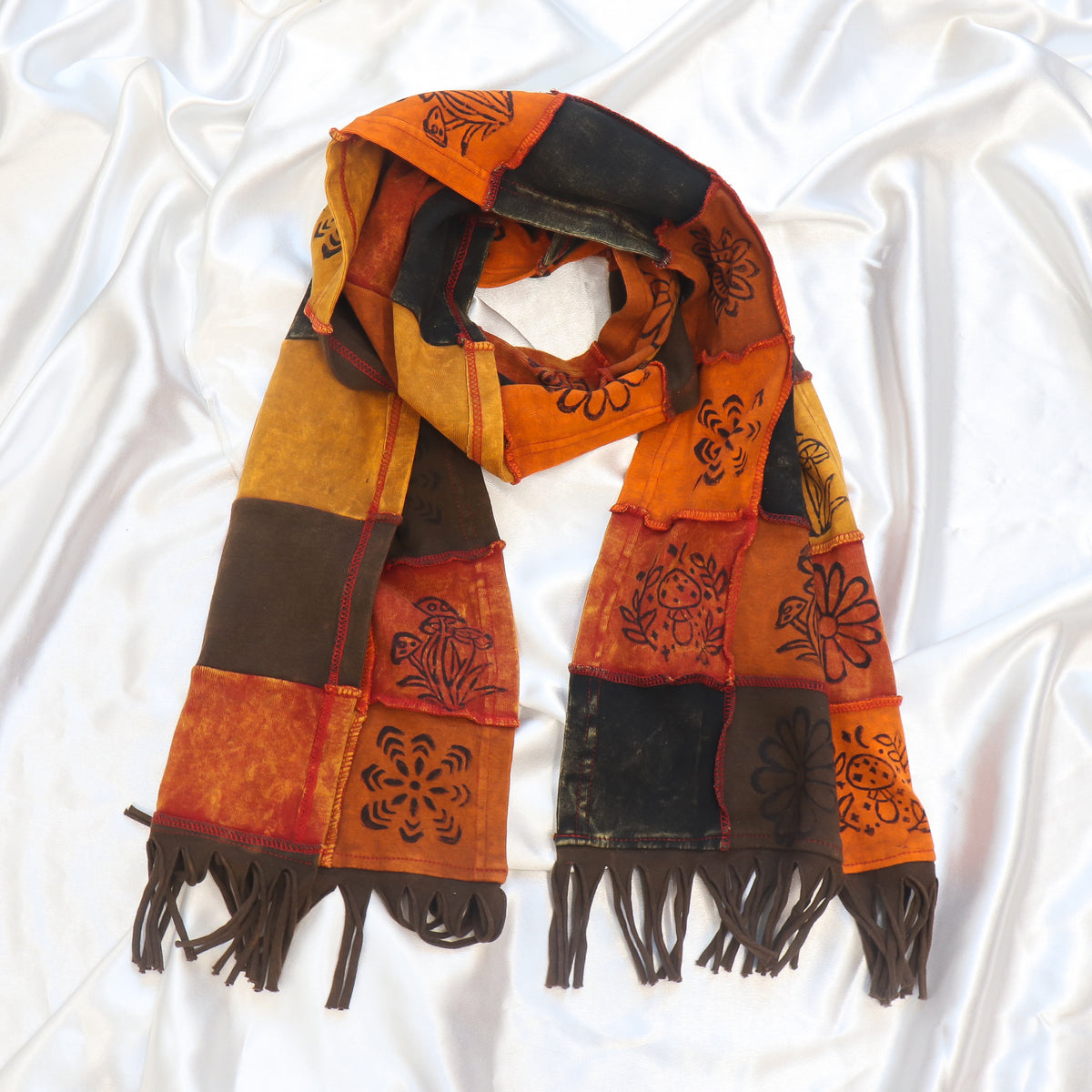 Whimsical Patchwork Fringe Scarf