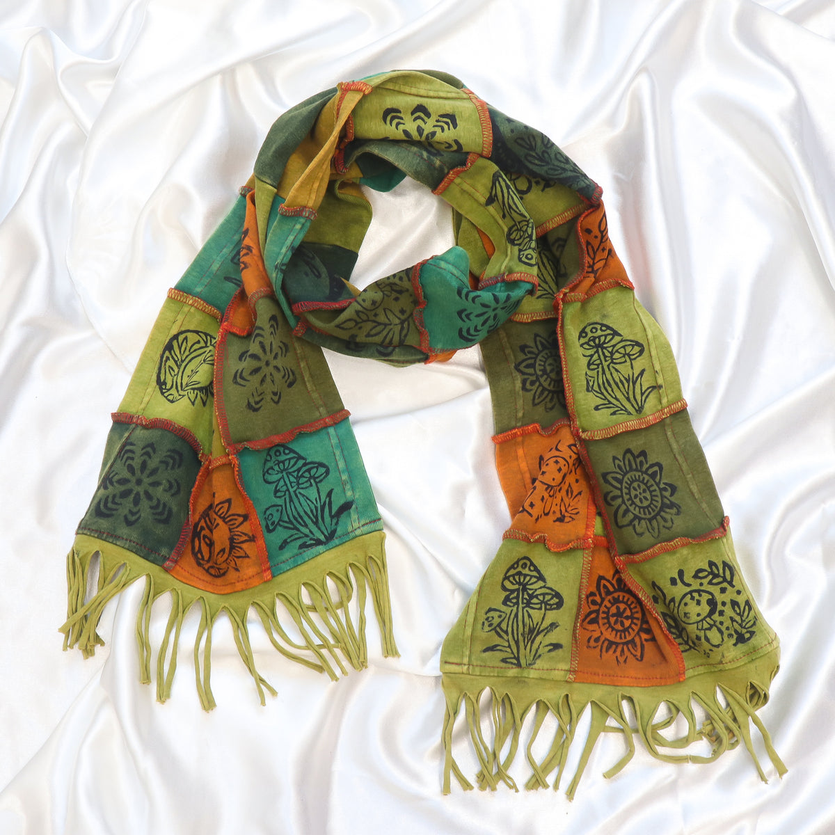 Whimsical Patchwork Fringe Scarf
