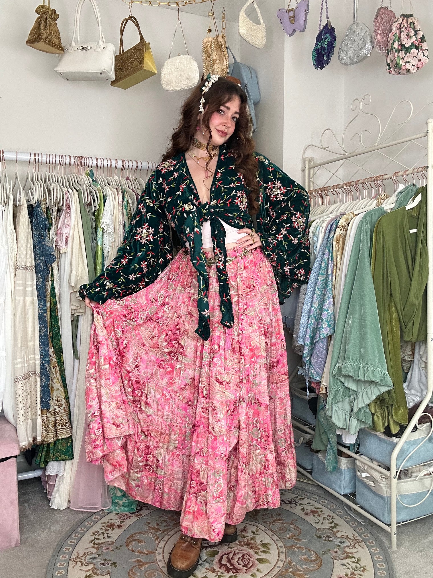 Boho Bloom Full Embroidery Velvet Wrap Top