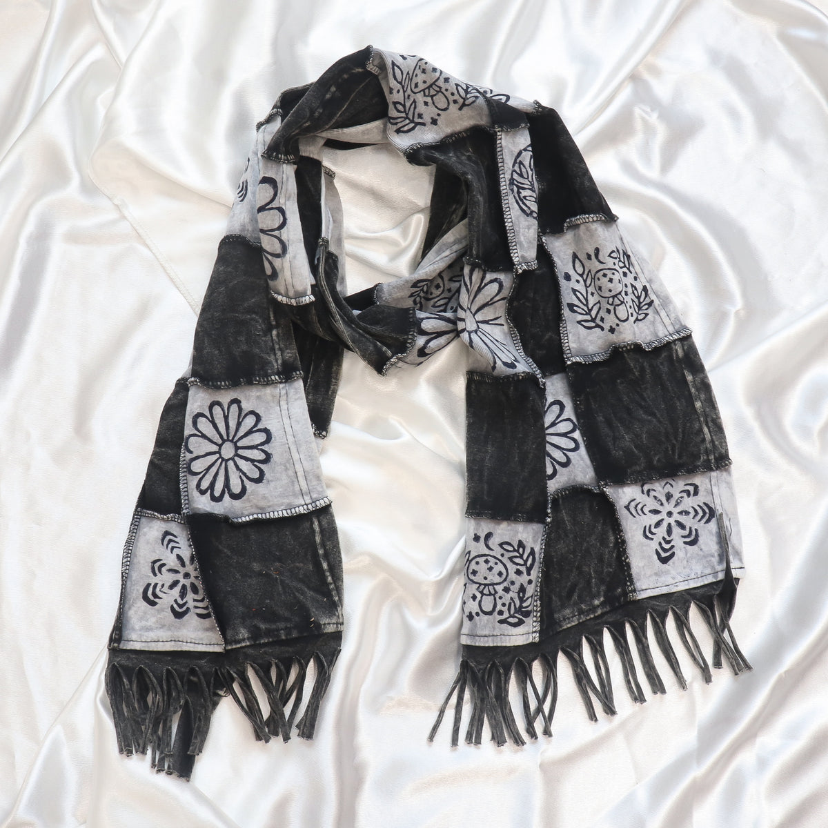 Whimsical Patchwork Fringe Scarf