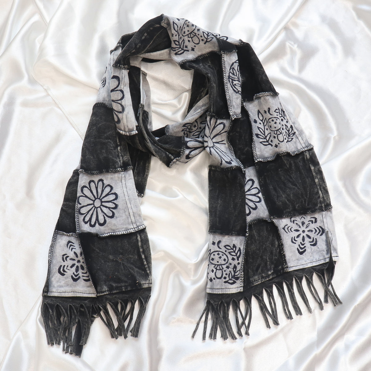 Whimsical Patchwork Fringe Scarf