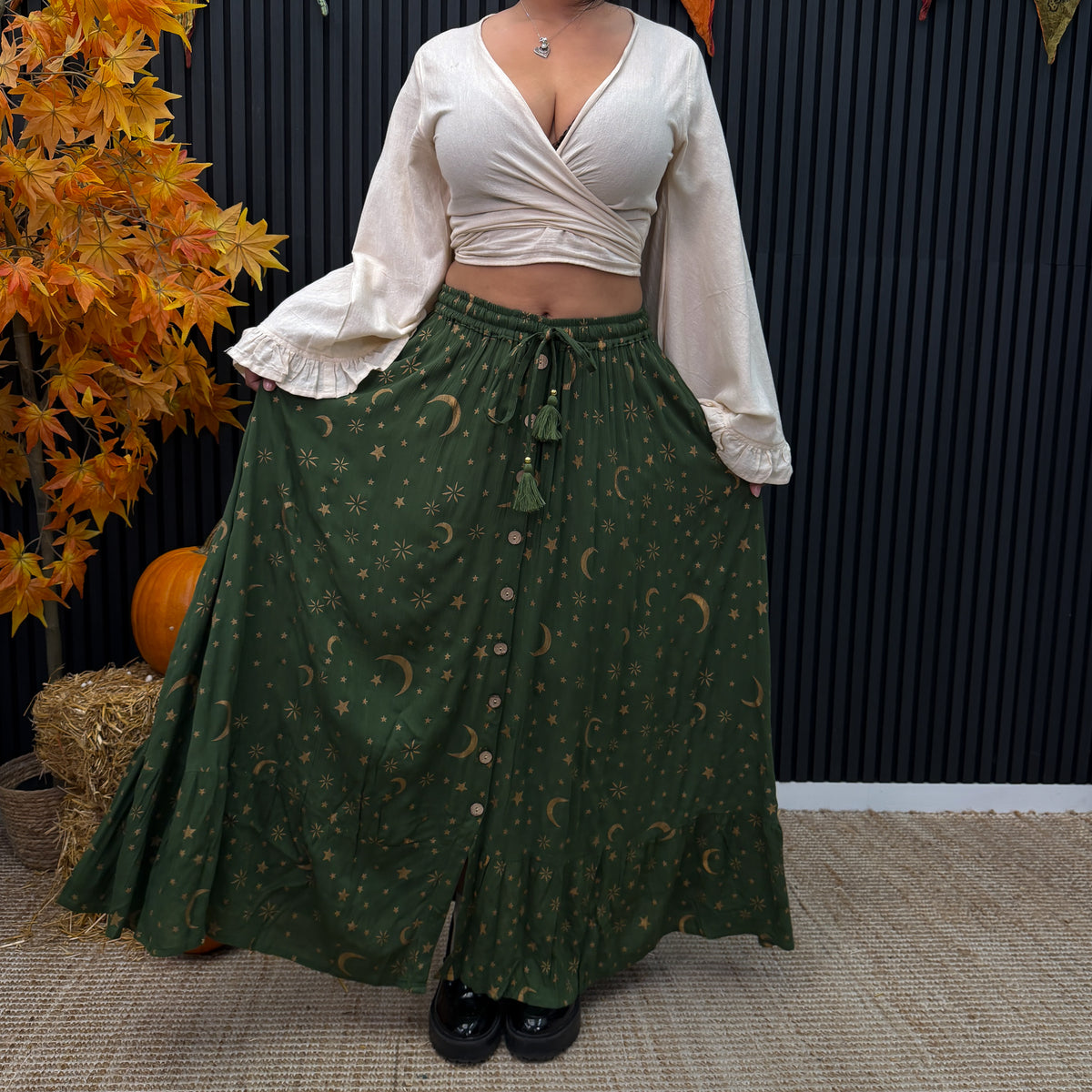 Witchy Celestial Moon & Star Maxi Skirt